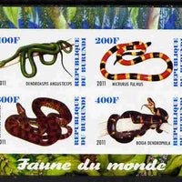 Burundi 2011 Fauna of the World - Reptiles - Snakes #3 imperf sheetlet containing 4 values unmounted mint