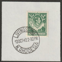Northern Rhodesia 1938 KG6 1/2d green on piece with full strike of Madame Joseph forged postmark type 335
