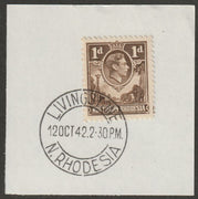 Northern Rhodesia 1938 KG6 1d brown on piece with full strike of Madame Joseph forged postmark type 335