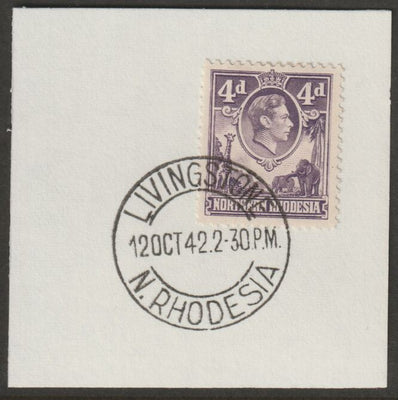Northern Rhodesia 1938 KG6 4d dull violet on piece with full strike of Madame Joseph forged postmark type 335