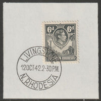 Northern Rhodesia 1938 KG6 6d grey on piece with full strike of Madame Joseph forged postmark type 335
