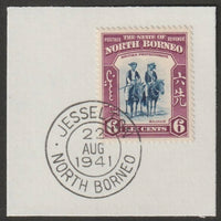 North Borneo 1939 Mounted Bajaus 6c on piece with full strike of Madame Joseph forged postmark type 310