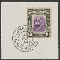 North Borneo 1939 Orangutan 10c on piece with full strike of Madame Joseph forged postmark type 310