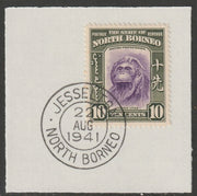 North Borneo 1939 Orangutan 10c on piece with full strike of Madame Joseph forged postmark type 310