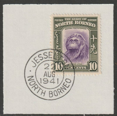 North Borneo 1939 Orangutan 10c on piece with full strike of Madame Joseph forged postmark type 310