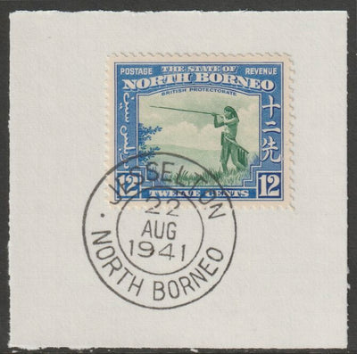 North Borneo 1939 Murat 12c on piece with full strike of Madame Joseph forged postmark type 310