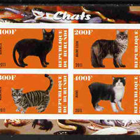 Burundi 2011 Domestic Cats #4 - orange background imperf sheetlet containing 4 values unmounted mint