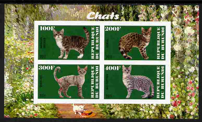 Burundi 2011 Domestic Cats #5 - green background imperf sheetlet containing 4 values unmounted mint