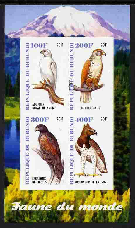 Burundi 2011 Fauna of the World - Birds of Prey imperf sheetlet containing 4 values unmounted mint