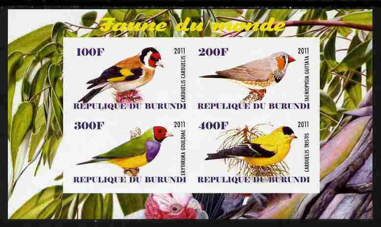 Burundi 2011 Fauna of the World - Birds - Finches imperf sheetlet containing 4 values unmounted mint