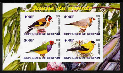 Burundi 2011 Fauna of the World - Birds - Finches imperf sheetlet containing 4 values unmounted mint