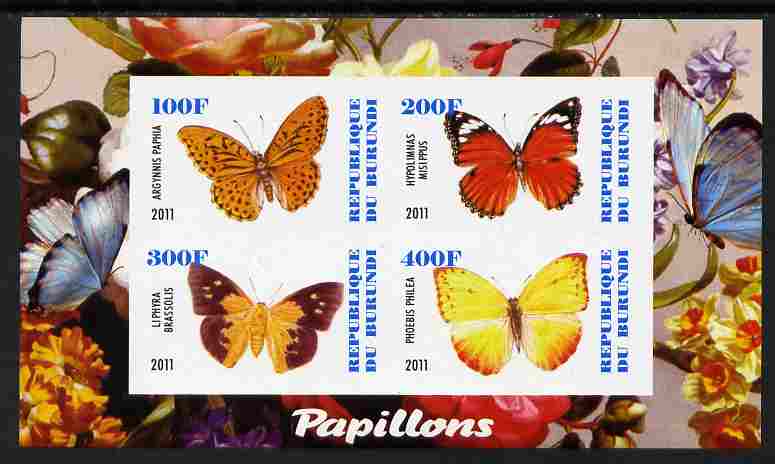 Burundi 2011 Fauna of the World - Butterflies #3 imperf sheetlet containing 4 values unmounted mint
