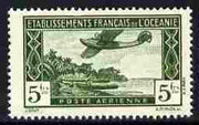 French Oceanic Settlements 1934 Flying boat 5f perforated proof in green similar to SG Type 17 but 5fr in tablet on both sides, without gum