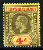 Gilbert & Ellice Islands 1912-24 KG5 MCA 4d black & red on yellow unmounted mint SG 17
