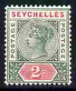 Seychelles 1890-92 QV Key Plate Crown CA die II - 2c green & rosine unmounted mint SG 9