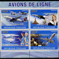 Togo 2010 Airliners perf sheetlet containing 4 values unmounted mint