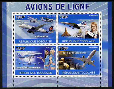 Togo 2010 Airliners perf sheetlet containing 4 values unmounted mint
