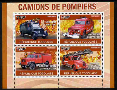 Togo 2010 Fire Trucks perf sheetlet containing 4 values unmounted mint