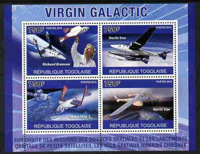 Togo 2010 Virgin Galactic perf sheetlet containing 4 values unmounted mint