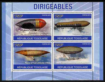 Togo 2010 Dirigibles perf sheetlet containing 4 values unmounted mint