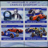 Togo 2010 150th Death Anniversary of Charles Goodyear perf sheetlet containing 4 values unmounted mint