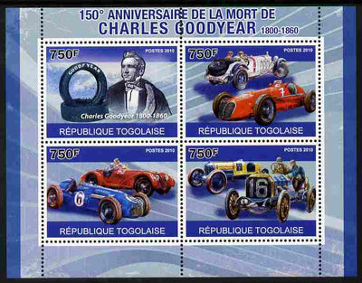 Togo 2010 150th Death Anniversary of Charles Goodyear perf sheetlet containing 4 values unmounted mint