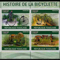 Togo 2010 History of the Bicycle perf sheetlet containing 4 values unmounted mint