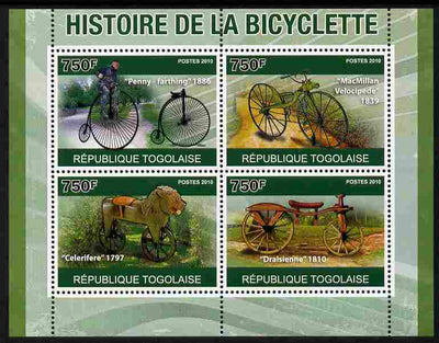 Togo 2010 History of the Bicycle perf sheetlet containing 4 values unmounted mint