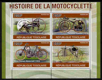 Togo 2010 History of the Motorcycle perf sheetlet containing 4 values unmounted mint
