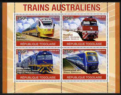 Togo 2010 Australian Trains perf sheetlet containing 4 values unmounted mint