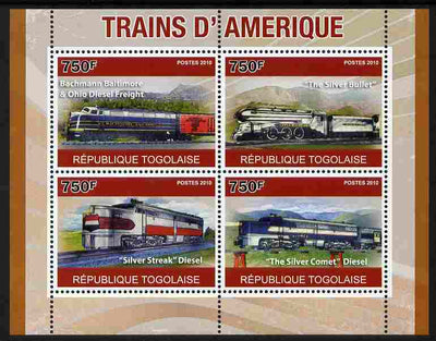 Togo 2010 American Trains perf sheetlet containing 4 values unmounted mint