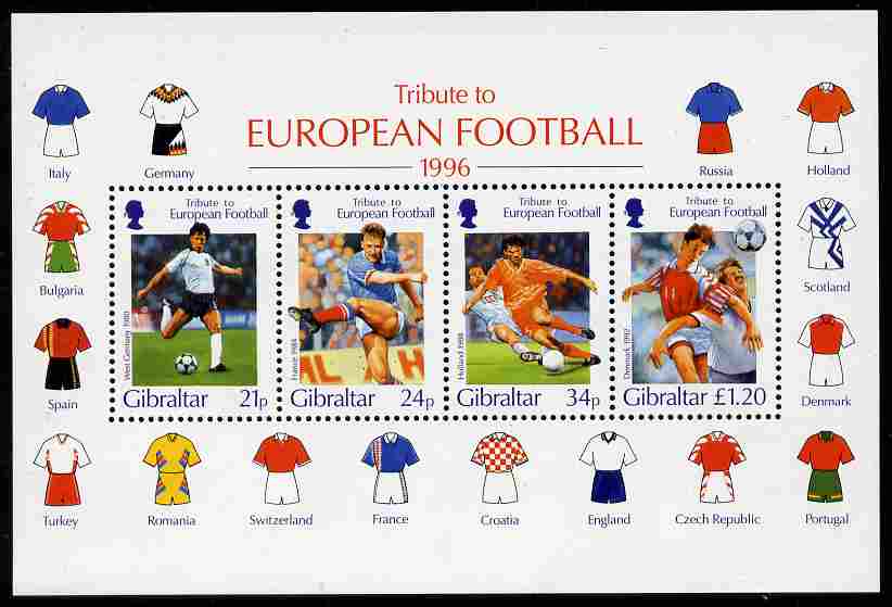 Gibraltar 1996 Football European Championship perf m/sheet unmounted mint SG MS775