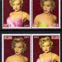 Easdale 2007 Marilyn Monroe £1.50 #1 perf se-tenant pair with images transposed and Country, value & date inverted complete with normal pair, both unmounted mint