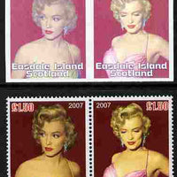 Easdale 2007 Marilyn Monroe £1.50 #1 imperf se-tenant pair with superb dry print with normal perf pair, both unmounted mint