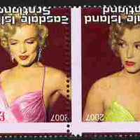 Easdale 2007 Marilyn Monroe £1.50 #1 perf se-tenant pair with images transposed and Country, value & date inverted showing a fine misplacement of perforations, unmounted mint