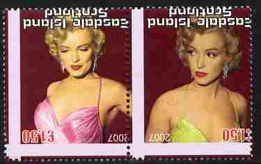 Easdale 2007 Marilyn Monroe £1.50 #1 perf se-tenant pair with images transposed and Country, value & date inverted showing a fine misplacement of perforations, unmounted mint