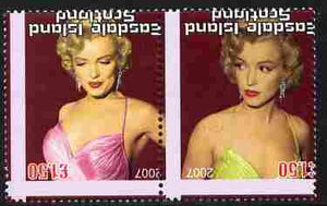 Easdale 2007 Marilyn Monroe £1.50 #1 perf se-tenant pair with images transposed and Country, value & date inverted showing a fine misplacement of perforations, unmounted mint