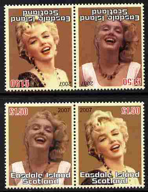 Easdale 2007 Marilyn Monroe £1.50 #2 perf se-tenant pair with images transposed and Country, value & date inverted complete with normal pair, both unmounted mint