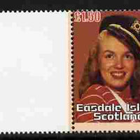 Easdale 2007 Marilyn Monroe £1.50 #3 perf se-tenant pair in gutter strip with one value of Marilyn #2, from uncut proof sheet unmounted mint