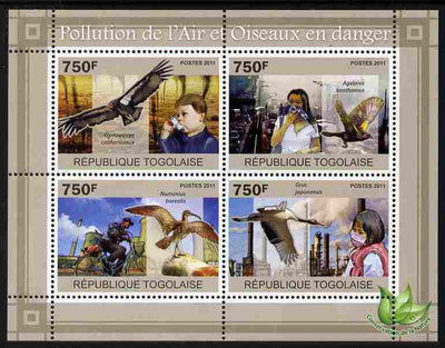 Togo 2011 Air Pollution & Endangered Birds perf sheetlet containing 4 values unmounted mint