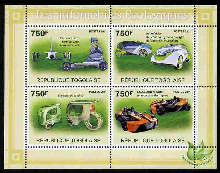 Togo 2011 Ecological Cars perf sheetlet containing 4 values unmounted mint