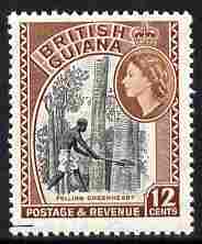 British Guiana 1954-63 Felling Greenheart 12c black & reddish-brown unmounted mint SG 338