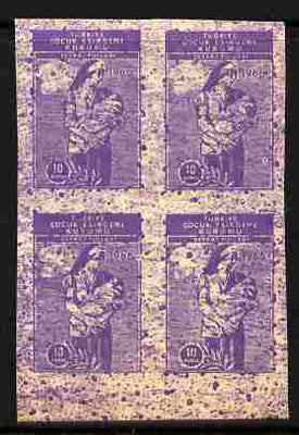 Turkey 1966 Child Welfare 10k imperf proof block of 4 in violet (speckled printing) on ungummed paper similar to SG T1570