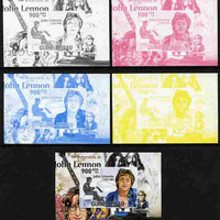 Guinea - Bissau 2010 John Lennon 70th Birth Anniversary #2 individual deluxe sheet - the set of 5 imperf progressive proofs comprising the 4 individual colours plus all 4-colour composite, unmounted mint