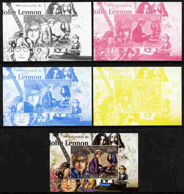 Guinea - Bissau 2010 John Lennon 70th Birth Anniversary #4 individual deluxe sheet - the set of 5 imperf progressive proofs comprising the 4 individual colours plus all 4-colour composite, unmounted mint