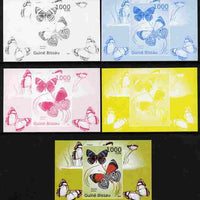 Guinea - Bissau 2010 Butterflies #01 individual deluxe sheet - the set of 5 imperf progressive proofs comprising the 4 individual colours plus all 4-colour composite, unmounted mint