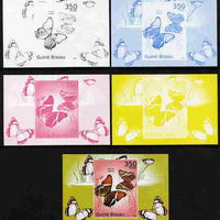 Guinea - Bissau 2010 Butterflies #02 individual deluxe sheet - the set of 5 imperf progressive proofs comprising the 4 individual colours plus all 4-colour composite, unmounted mint
