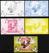Guinea - Bissau 2010 Butterflies #02 individual deluxe sheet - the set of 5 imperf progressive proofs comprising the 4 individual colours plus all 4-colour composite, unmounted mint