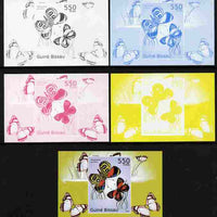 Guinea - Bissau 2010 Butterflies #03 individual deluxe sheet - the set of 5 imperf progressive proofs comprising the 4 individual colours plus all 4-colour composite, unmounted mint