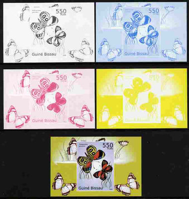 Guinea - Bissau 2010 Butterflies #03 individual deluxe sheet - the set of 5 imperf progressive proofs comprising the 4 individual colours plus all 4-colour composite, unmounted mint
